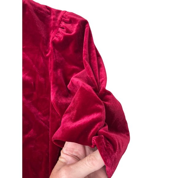 DKNY Womens Red Ruched Zippered Velvet Pouf Sleeve V Neck Dress 16 NWT - Picture 10 of 13